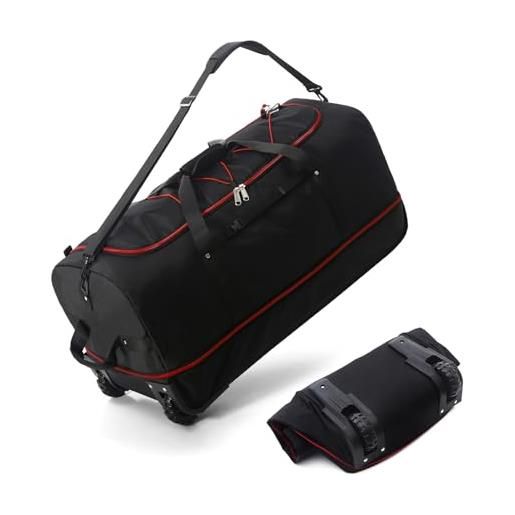 Vomgomfom 32 110l espandibile 140l duffle bag con 2 euote in linea, borsa sportiva pieghevole di grandi dimensioni con maniglie multiple, nero-rosso