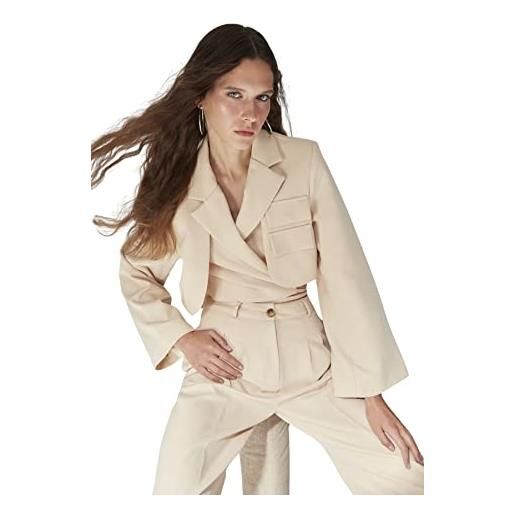 Trendyol damen design regular zweireihig plain webstoff blazer cappotto, beige, 36 da donna