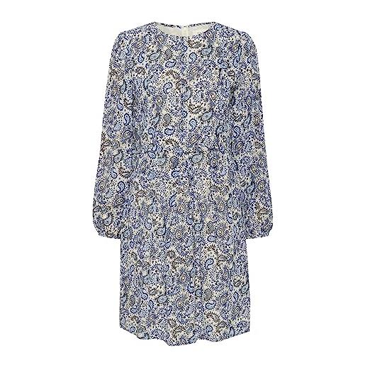 Part Two women's dress knee length long sleeves crew neck chiffon fit and flare vestito, stampa blu paisley, 40 donna