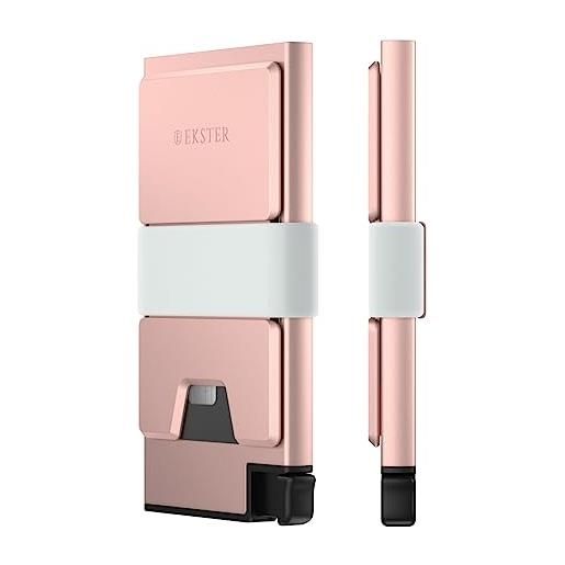 Ekster portafoglio porta carte in alluminio | portafoglio rfid per uomo e donna | portafoglio in alluminio sottile e minimalista con porta carte pop-up, oro rosa
