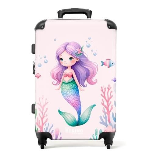 NoBoringSuitcases.com © valigia per bambini valigia da viaggio bagaglio per bambini a 4 ruote, lucchetto tsa (sirena circondata da pesci e coralli), (valigia media 67x43x25 cm)