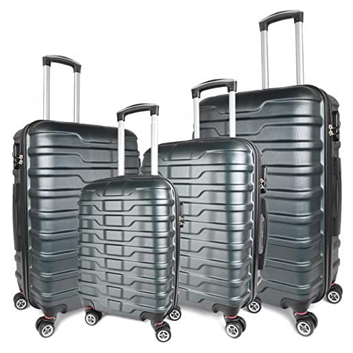 Vacanze Romane set valigie rigide di 4 pezzi in materiale abs, trolley bagaglio a mano leggero di 4 pezzi, valigia rigida con 8 ruote e lucchetto a combinazione (s-xl, verde)