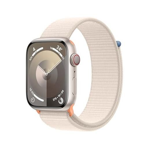 Apple watch series 9 gps + cellular 45mm smartwatch con cassa in alluminio color galassia e sport loop galassia. Fitness tracker, app livelli o₂, display retina always-on, resistente all'acqua