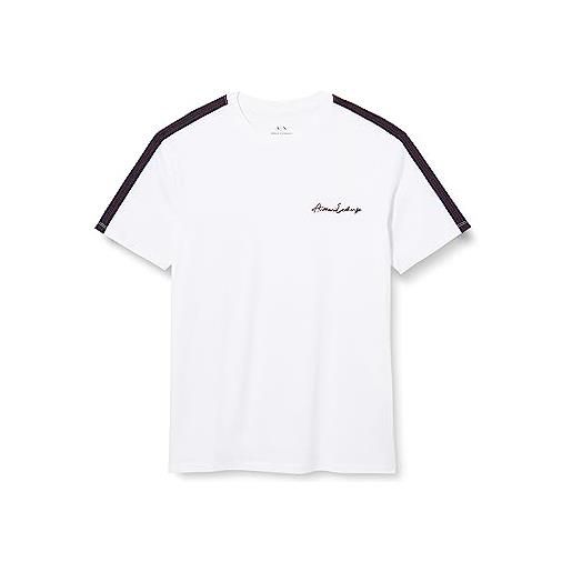 Armani Exchange logo firmato embroidered, stripes on sleeves t-shirt, weiß, xs uomo