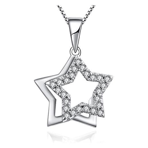 YL collana donna stella, collana con pendente stella in argento 925 con zirconi cubici (doppia stella)