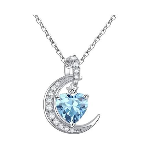 Qings collana acquamarina pietra pendente luna birthstone in argento 925 donna ciondolo cuore marzo pietra zaffiro blu per suocera