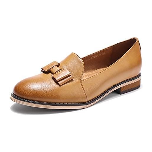 Mona flying scarpe da barca donna leather closed toe penny loafer per donna, marrone, 41 eu