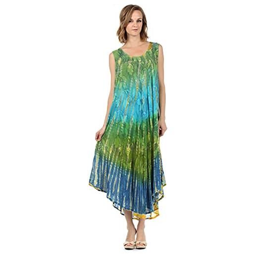 Sakkas 10831 vestito di cotone di caftano del guanto del rayon floreale dell'ombretto - verde - one size