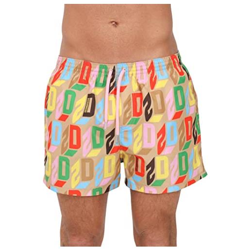 DSQUARED2 beachwear uomo beige shorts mare con logo multicolor all over 50