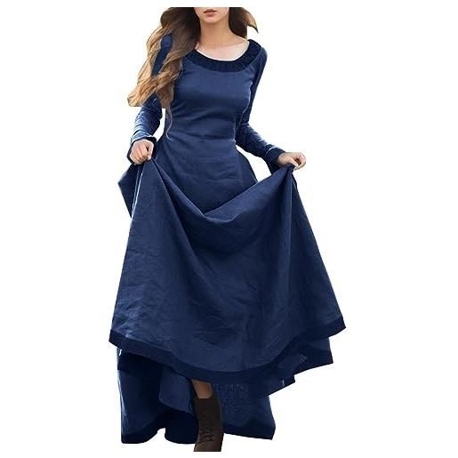 Modaworld abito da donna con maniche vintage, abito a cuore, abito da corte da donna, abito lungo taglie forti, abito gotico, abito medievale bottega del fabbro medievale (blue, l)