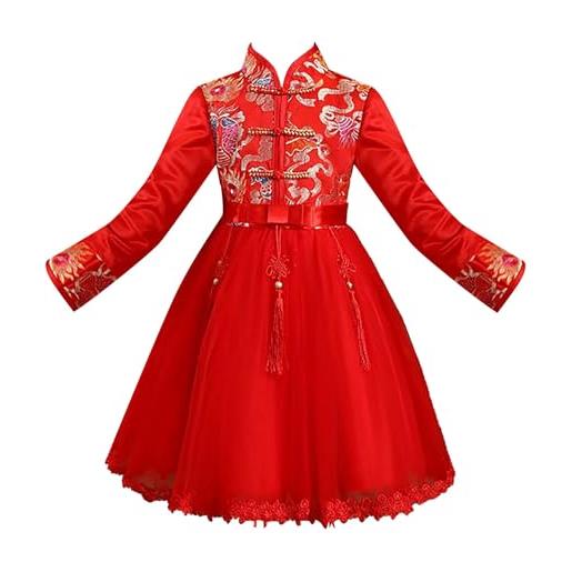 OBiQuzz bambino ragazza vestiti bambino cinese capodanno tang abiti bambino tuta vestito ragazza natale, colore: rosso, 7-8 anni