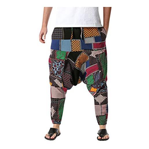 ADEYPCGD uomo harem con pantaloni harem stampati waist loose cotton linen home elastic men's pants pants casual lightweight men's pantaloni vestiti anni 50 (multicolor, xxl)