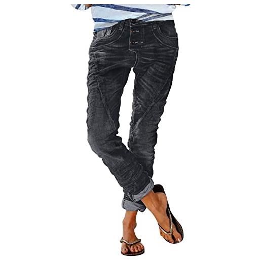 PODOLIXIA jeans da donna lunghi boyfriend, jeans vintage, cuciture decorative, pantaloni in denim, vestibilità rilassata, vestibilità larga, con tasca multistrato, gambe dritte, nero, xl