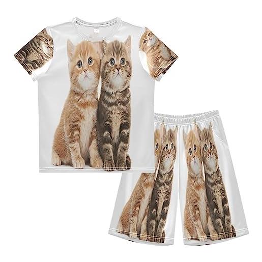 Anantty pigiama per ragazzi set carino britannico shorthair gattino gatto corto pigiama pigiama estivo manica corta set per bambini adolescenti, multicolore, 14 anni