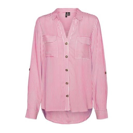 Vero moda vmbumpy l/s shirt new wvn ga noos camicia da donna, rosa cosmos/strisce: bianco neve, s