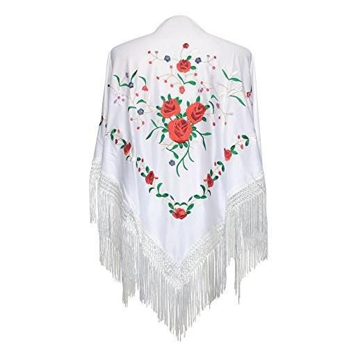 La Senorita la señorita foulard cintura chale manton de manila flamenco di danza bianco con rose rosse