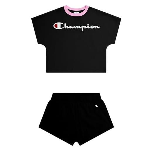 Champion legacy icons g-crewneck t-shirt & shorts completo, nero, 15-16 anni bambine e ragazze