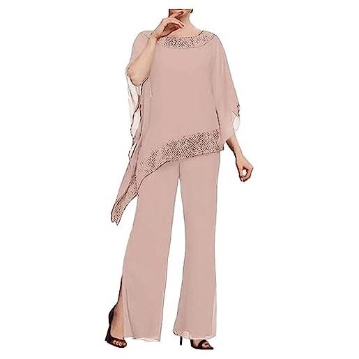 Botong 3 pezzi perline madre della sposa pantaloni abiti chiffon abito da sera formale abito da sposa, blush, 48