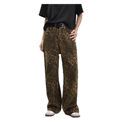 ORANDESIGNE jeans con leopardo donna & uomo pantaloni in denim femminile oversize gamba larga pantaloni street wear hip hop vintage cotone allentato casual a01 xs