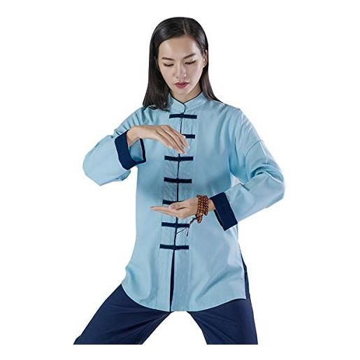 KSUA uniforme per le arti marziali delle donne vestito di tai chi abbigliamento kung fu cinese abiti di cotone wing chun meditazione zen, blu eu s/etichetta m