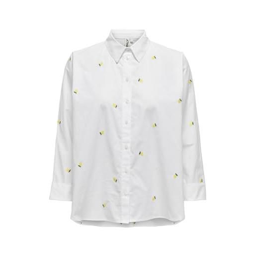 Only onlnew lina grace ls emb shirt noos wvn camicia a maniche lunghe, bianco brillante/aop: limone, m donna