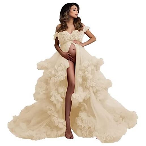 SAMHO soffici tulle robe per le donne abiti di maternità servizio fotografico abito da sposa lungo velato, champagne, m