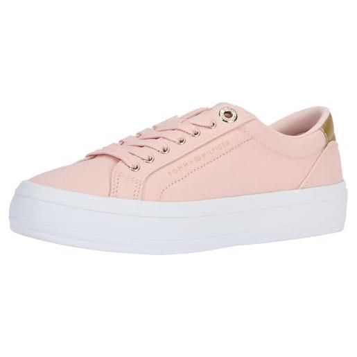 Tommy Hilfiger essential vulc canvas sneaker fw0fw07682, vulcanizzate donna, rosa (whimsy pink), 41 eu