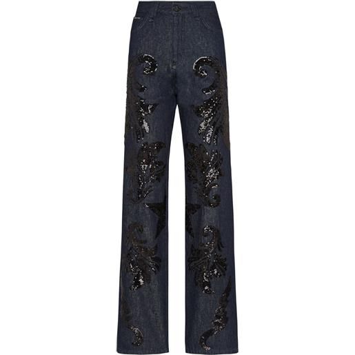 Philipp Plein jeans a gamba ampia con paillettes - nero