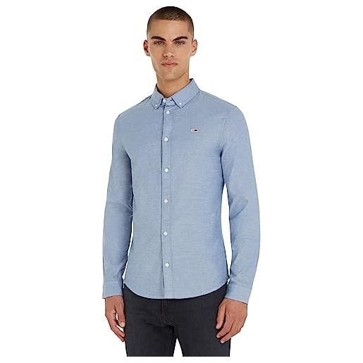 Tommy Jeans tjm slim stretch oxford shirt, l/s shirts / woven tops uomo, blu (twilight navy), l