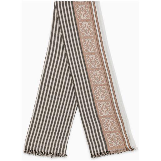 Loewe sciarpa logata marrone in lino e cotone