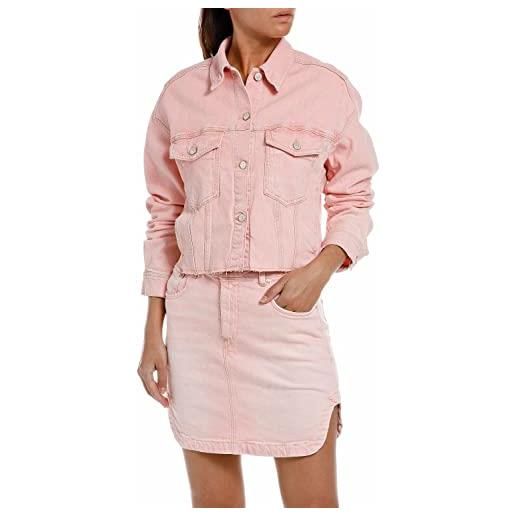REPLAY giacca in jeans donna in denim comfort, rosa (blush pink 166), s