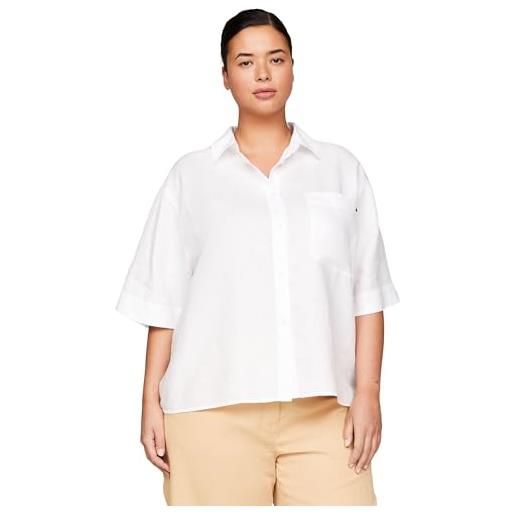 Tommy Hilfiger crv linen ss shirt ww0ww42508 camicie casual, bianco (th optic white), 54 donna