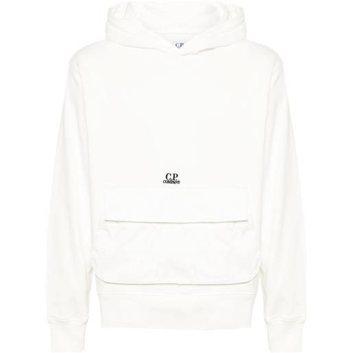 C.P. Company logo-embroidered cotton hoodie - bianco