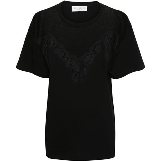 ERMANNO FIRENZE floral-lace cotton t-shirt - nero