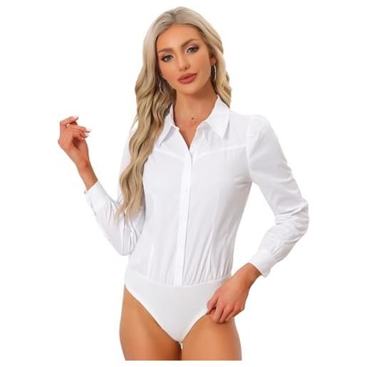Allegra K donna camicia body per top a maniche lunghe business casual con colletto abbottonato bianca xl