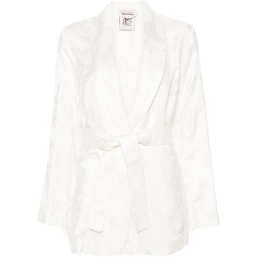 Semicouture patterned-jacquard belted blazer - bianco