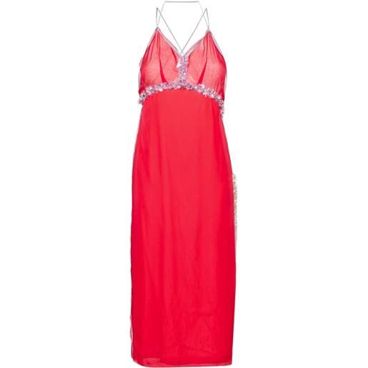 DES PHEMMES bead-detail chiffon dress - rosso