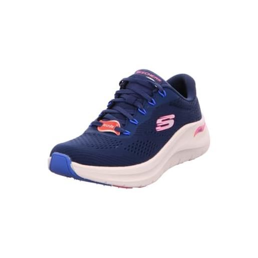 Skechers arch fit 2.12, sneaker basse donna, navy mesh hot pink blue trim, 41.5 eu