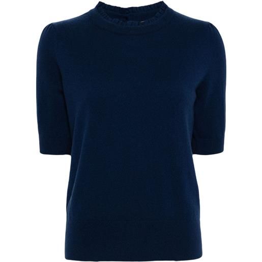 N.Peal ruffle-trim cashmere t-shirt - blu