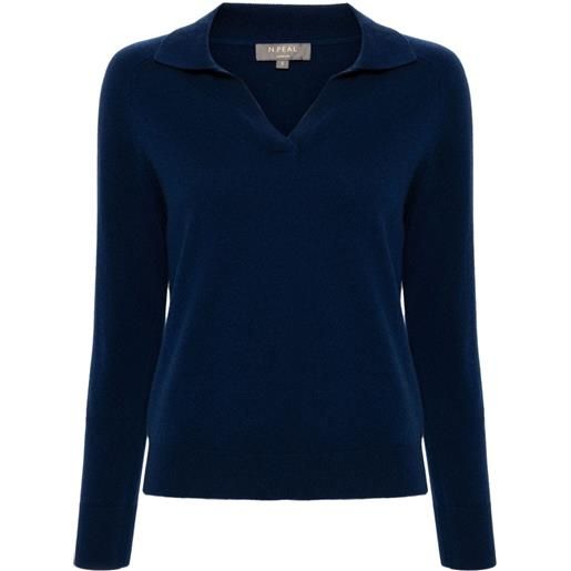 N.Peal long-sleeve cashmere polo shirt - blu