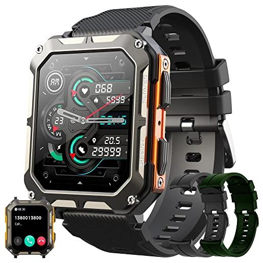 SGDDFIT smartwatch uomo chiamate e risposta bluetooth, orologio fitness 1,81'' hd smart watch sportivo activity fitness tracker, sonno cardiofrequenzimetro notifiche messaggi per android/ios (arancia)