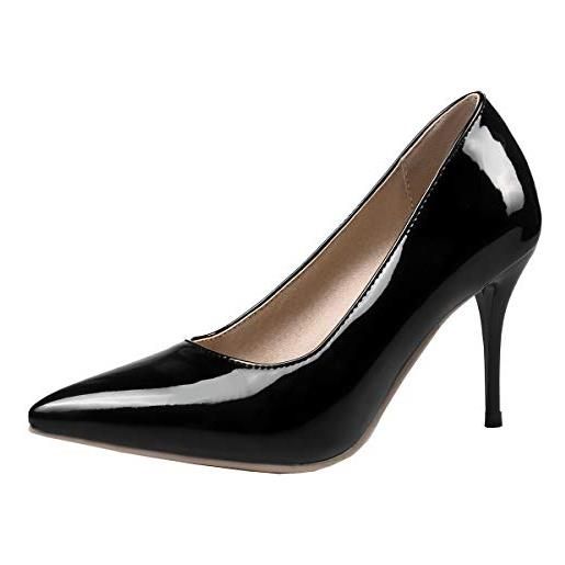 LUXMAX decolte donna con tacco alto spillo vernice scarpe high heels stiletto a punta da lavoro eleganti slip on shoes (nero) - 34 eu