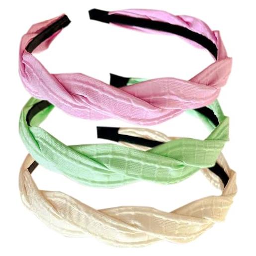 HUANMAYE 3 pezzi fascia larga francese fiocco nodo cerchio per capelli tessuto antiscivolo copricapo elastico twist accessori per capelli alice fasce per capelli per le donne (pink13e)