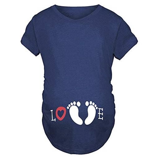 Imaczi q. Kim donna maglietta premaman senza maniche/maniche corte/maniche lunghe t-shirt divertente neonato - footprint serie (large, manica corta, love-blu)