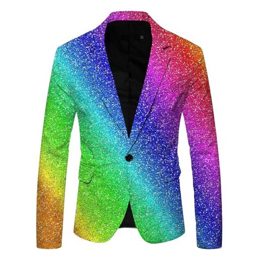 KBOPLEMQ giacca da uomo con paillette, oro glitterato, sportiva, per discoteca, per lavoro, tempo libero, per matrimoni e feste, p rosa caldo, l