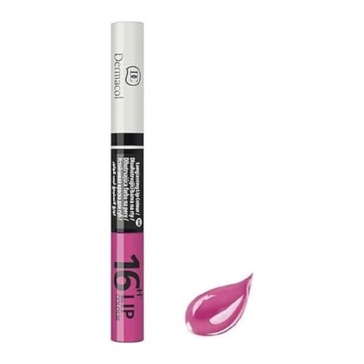 Dermacol - colore labbra 16 ore, macchia lucida pigmentata, lucidalabbra bifasico, prodotti per il trucco delle labbra con finitura opaca e glitterata, n. 8 rossetto rosa lampone, 7,1 ml