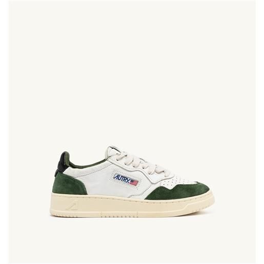 autry sneakers medalist low in pelle e suede bianca, military e nera