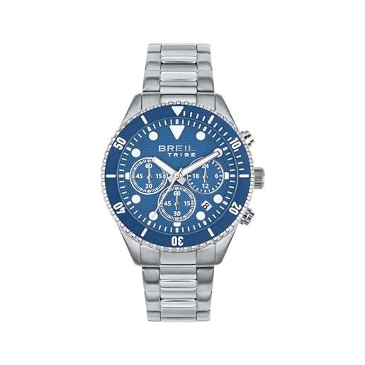 Breil orologio uomo overhand quadrante mono-colore blu movimento cronografo quarzo e bracciale acciaio argento ew0715