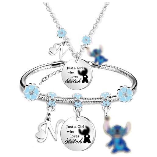 GoPaw stitch necklace bracciale set per donne ragazze, lettera carina a-z per lei solo una ragazza che ama il regalo di bff a punto per amica sorella figlia (n)