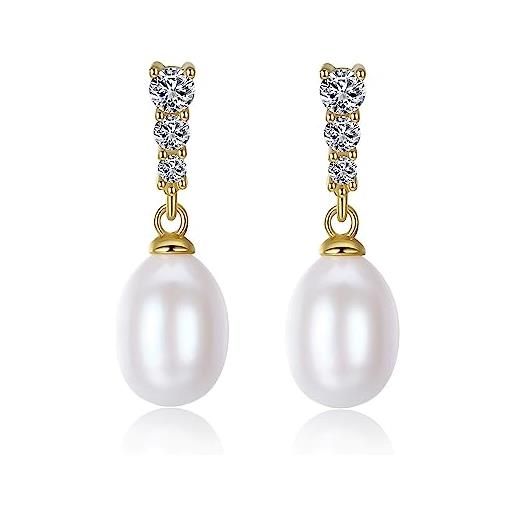 Bellitia Jewelry orecchini di perle da donna in argento 925, orecchini pendenti con ciondolo di perla coltivata d'acqua dolce con diamante simulato zirconi, gioielli moda idee regalo per donne